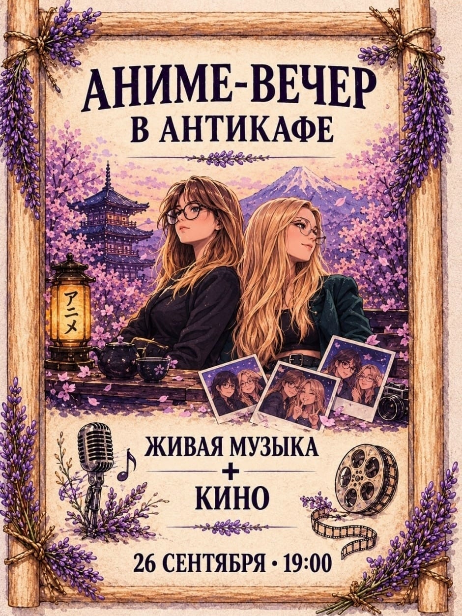 26 сентября в 19.00 - Аниме-вечер: музыка, кино и сладости 16+