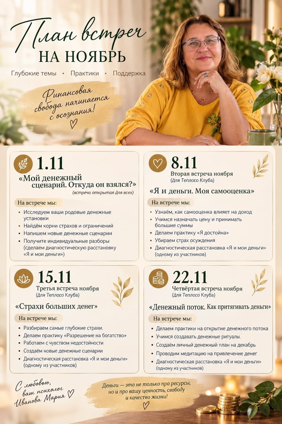 План встреч на ноябрь в Клубе «Про Себя»