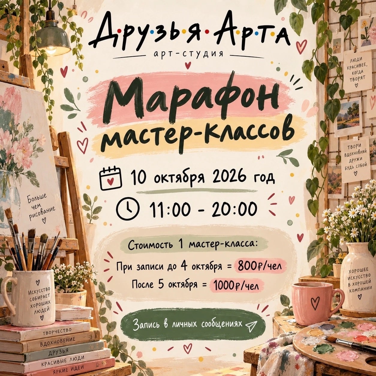 Приглашаем вас на марафон мастер-классов в арт-студию «Друзья Арта»!