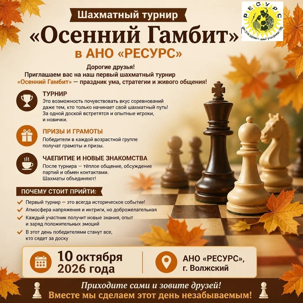 Шахматный турнир «Осенний Гамбит» в АНО «РЕСУРС»