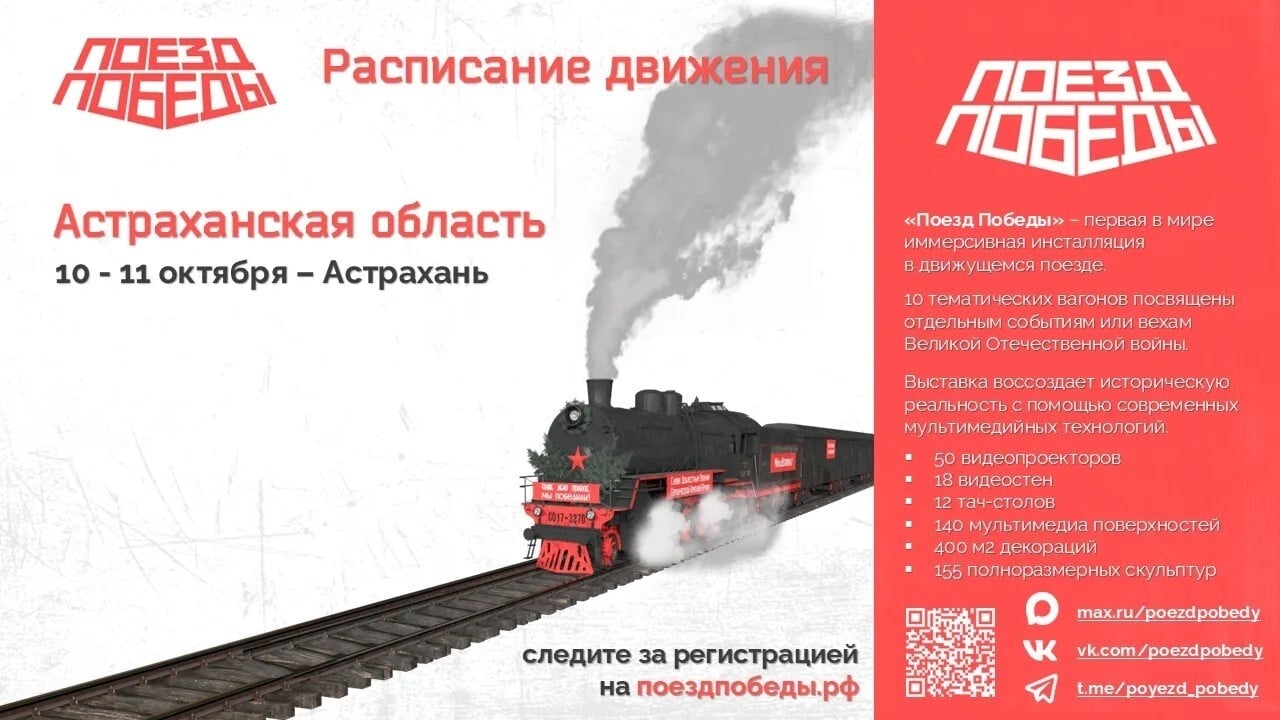 Музей «Поезд Победы» посетит Астрахань 10 и 11 октября