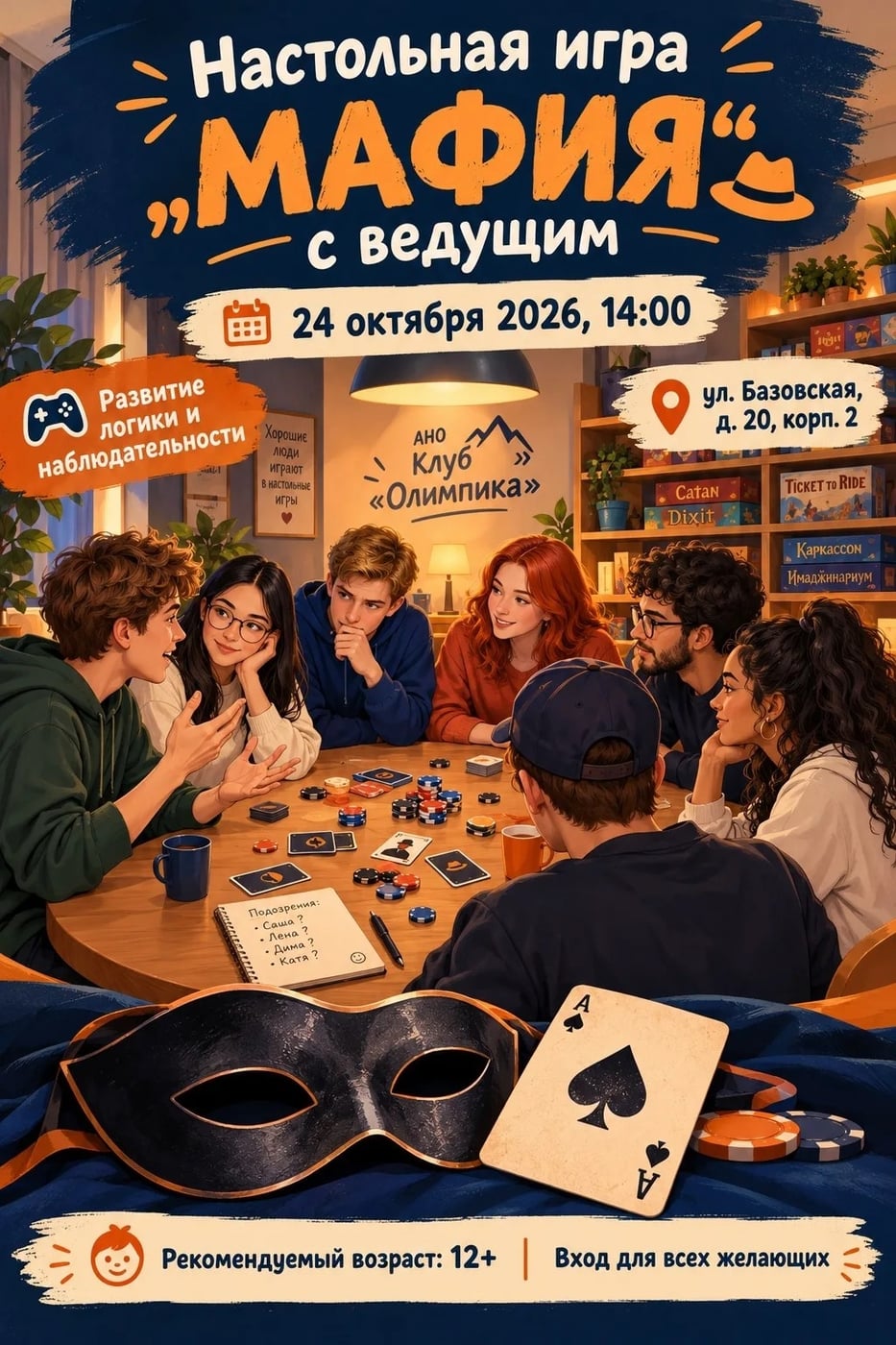 Настольная игра «Мафия» с ведущим в АНО Клуб „Олимпика“