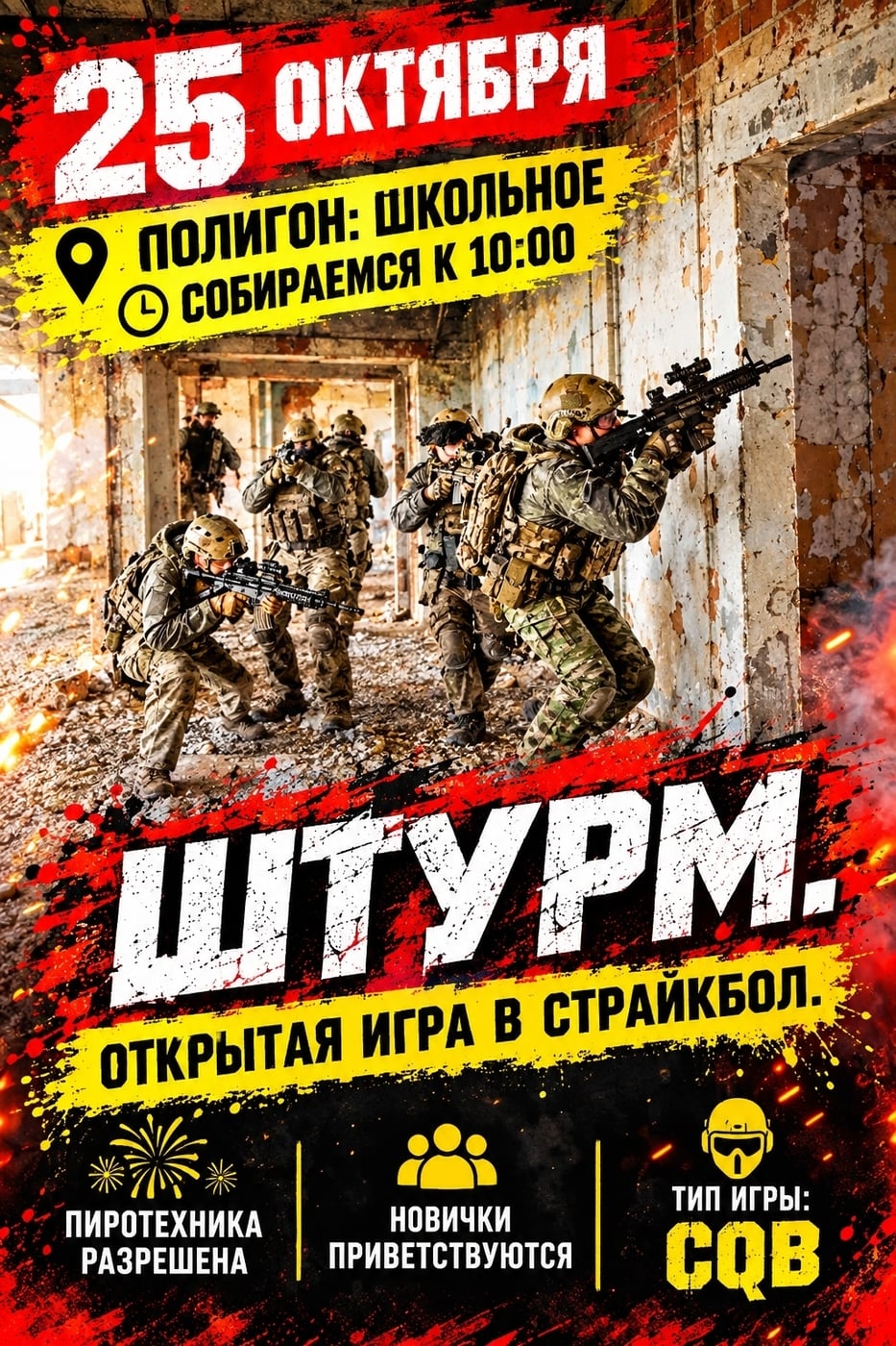 25 ноября (Воскресенье) открытая игра в старйкбол обязательная…
