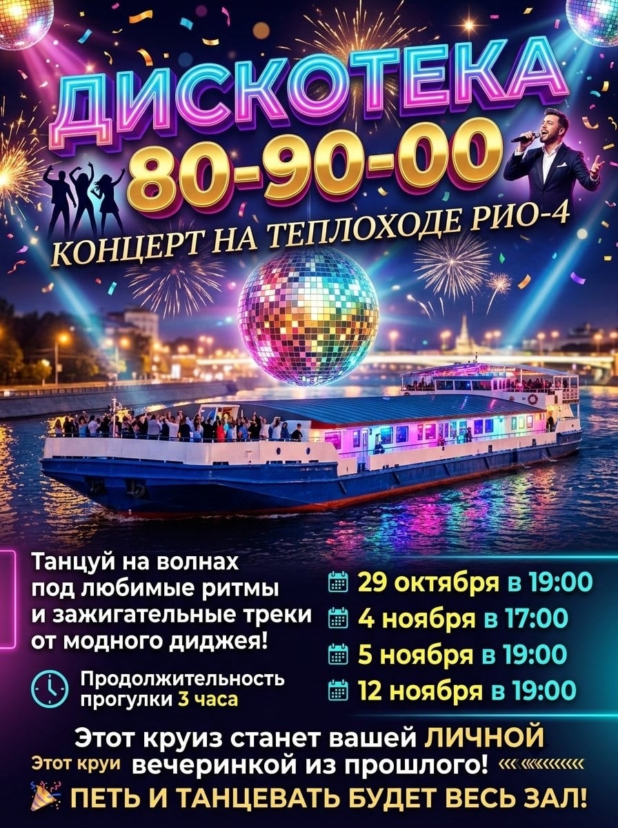 Концерт "Дискотека 80-90-00" на теплоходе РИО-4