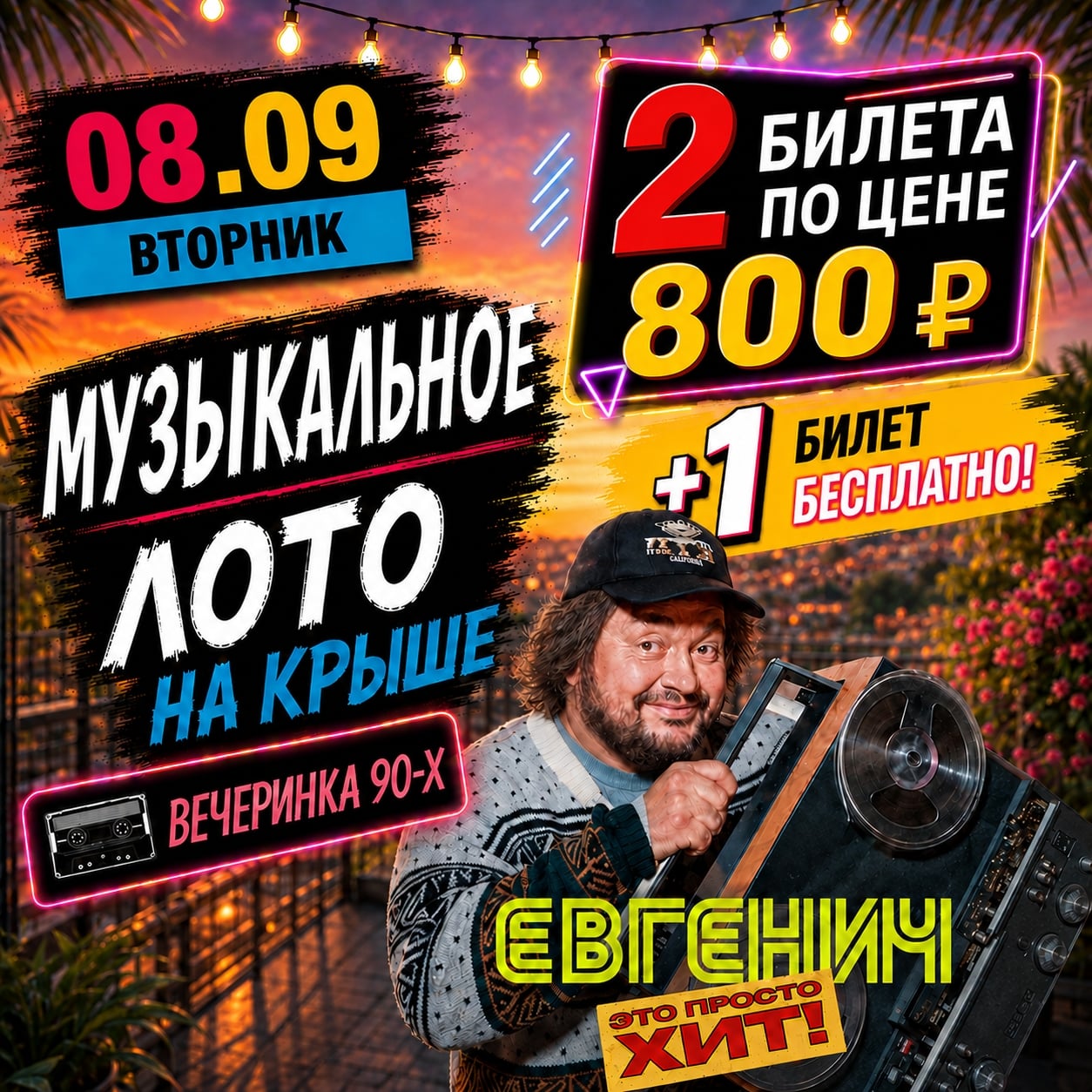 08.09 | МУЗЫКАЛЬНОМ ЛОТО НА КРЫШЕ. Центр Москвы!