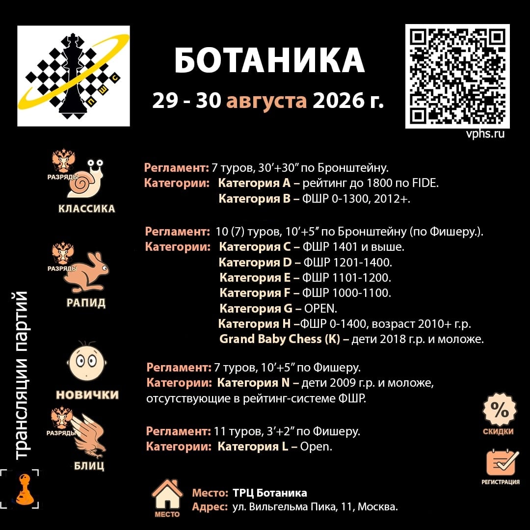 29 - 30 АВГУСТА ПШС приглашает Вас на шахматный турнир на новой…