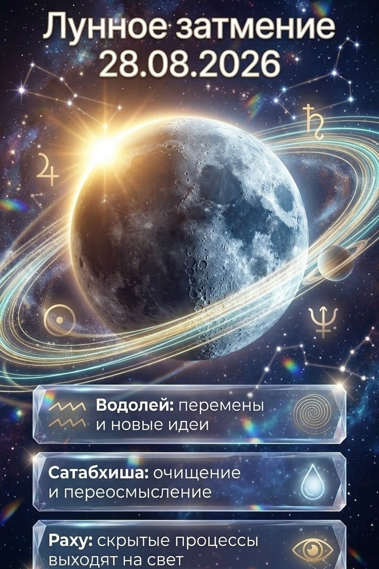 Лунное затмение 28 августа 2026: что ждать каждому восходящему знаку