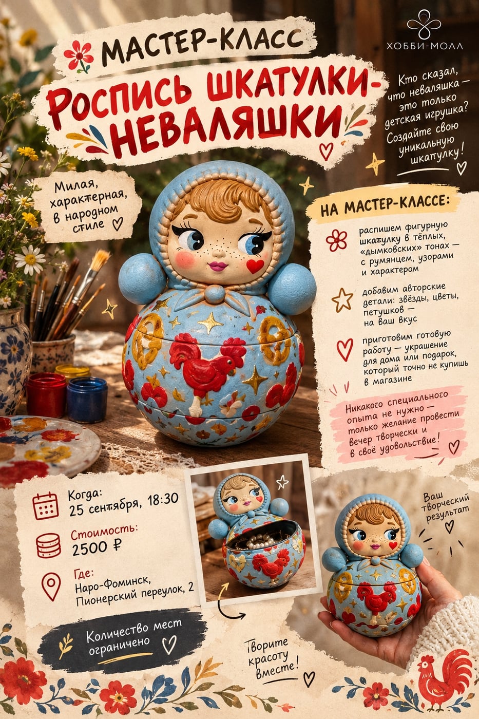 МАСТЕР-КЛАСС «РОСПИСЬ ШКАТУЛКИ-НЕВАЛЯШКИ»
