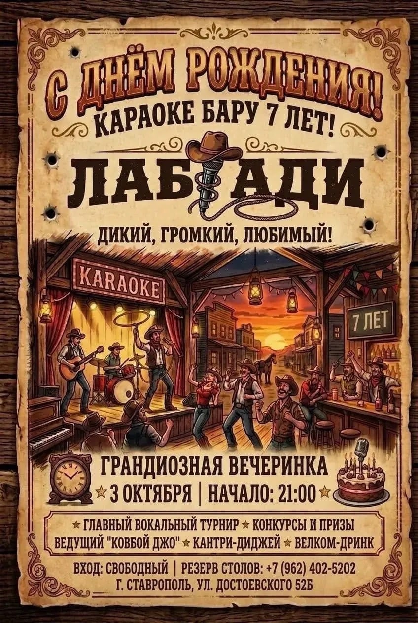 3 ОКТЯБРЯ 21:00 устраиваем грандиозный разгул в стиле Дикий Запад!