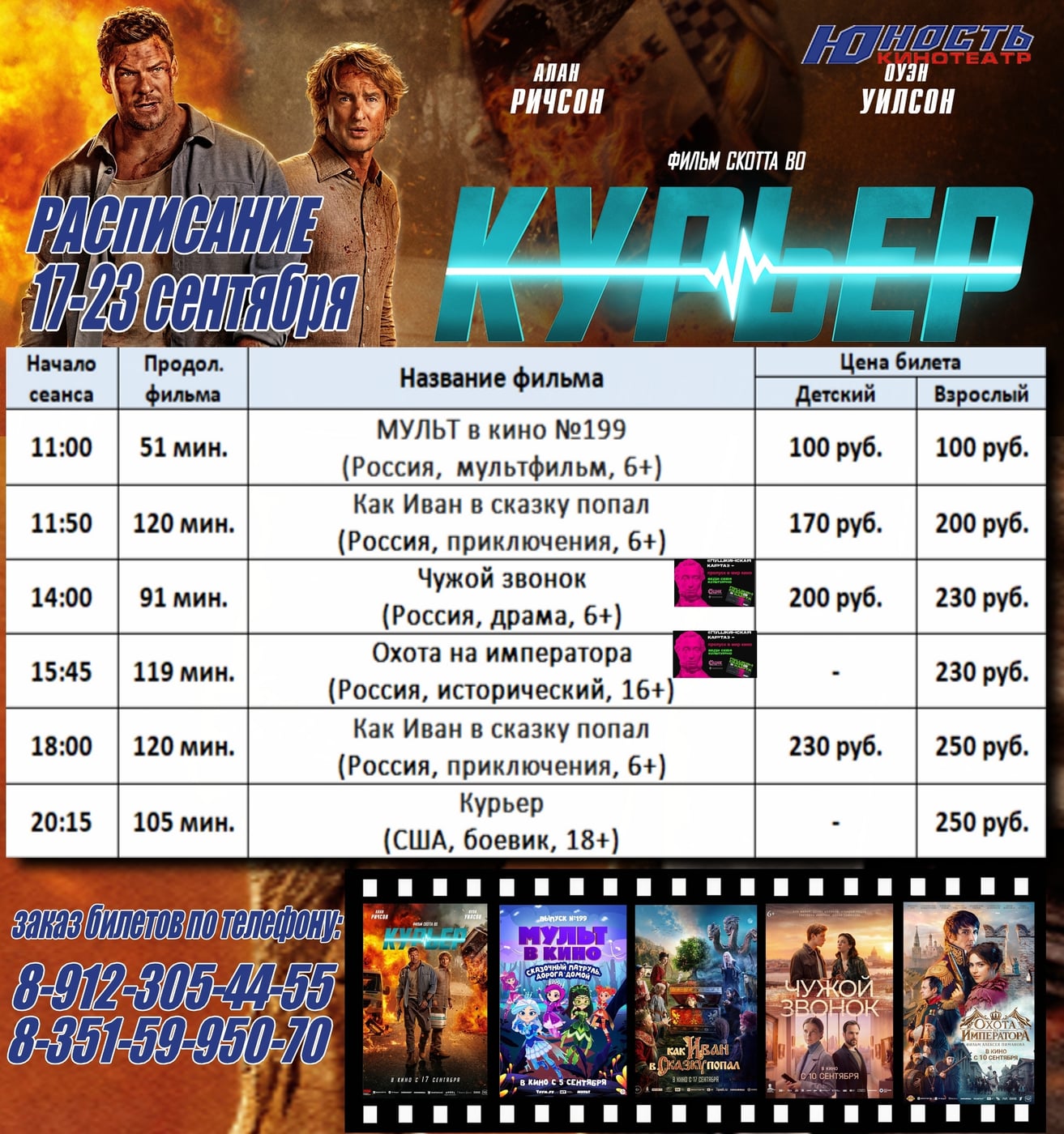 Репертуар кинотеатра "Юность"