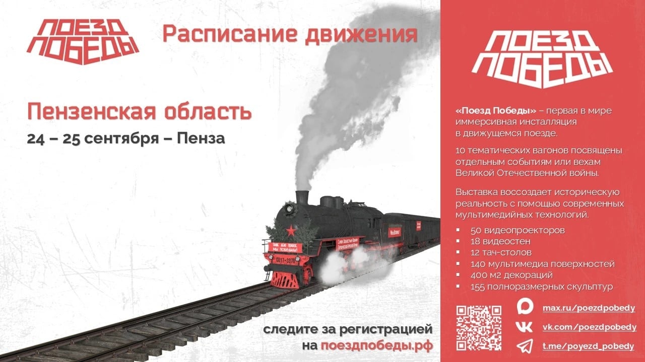 Уникальный музей «Поезд Победы» посетит Пензенскую область