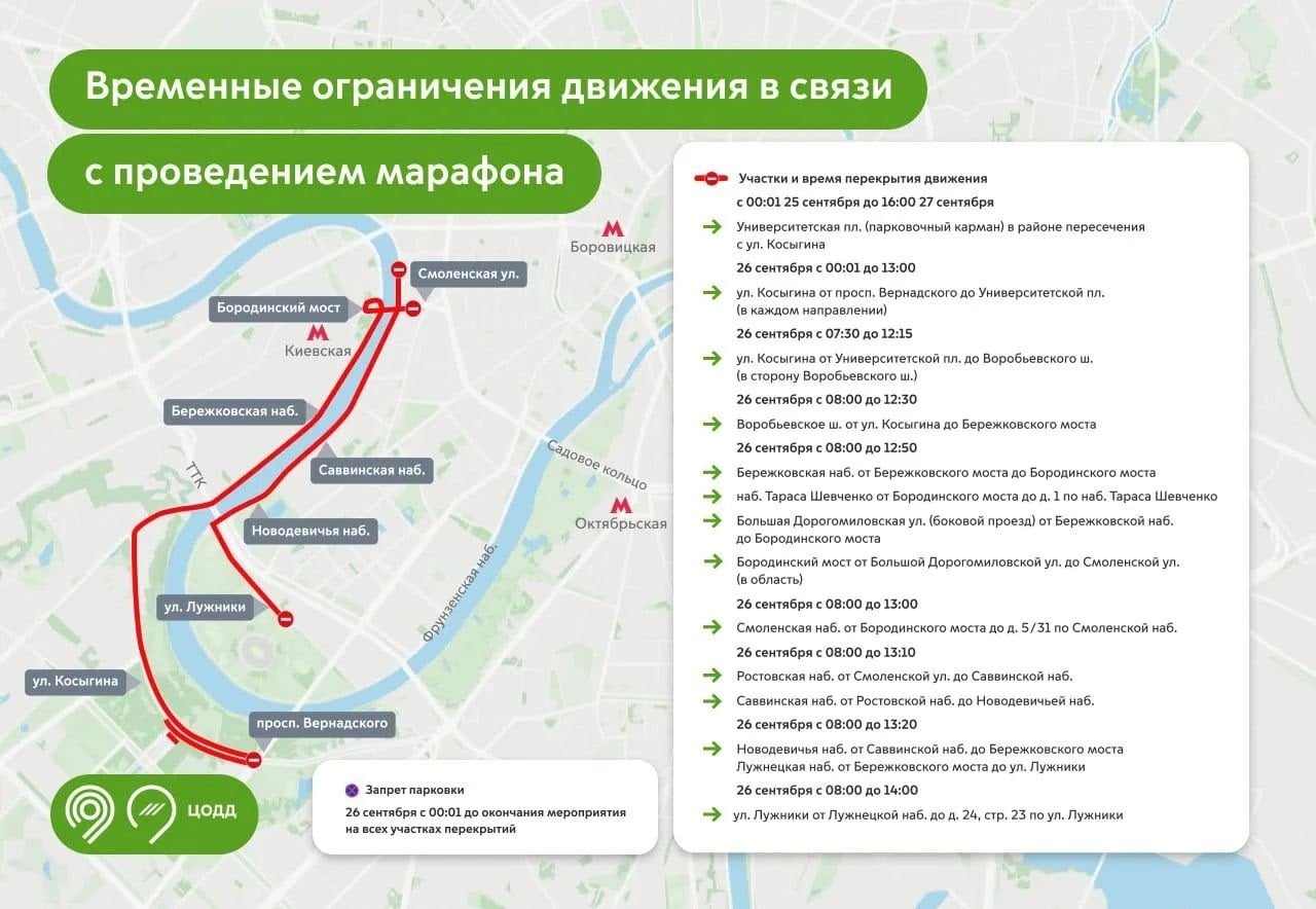 26 сентября будет временно закрыто движение для авто на ряде улиц и…